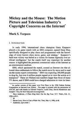 The Motion Picture and Television Industry's Copyright Concerns on the Internet*