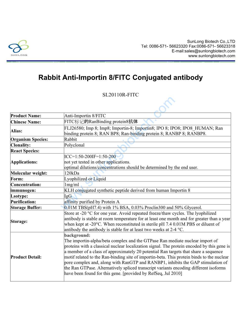 Rabbit Anti-Importin 8/FITC Conjugated Antibody