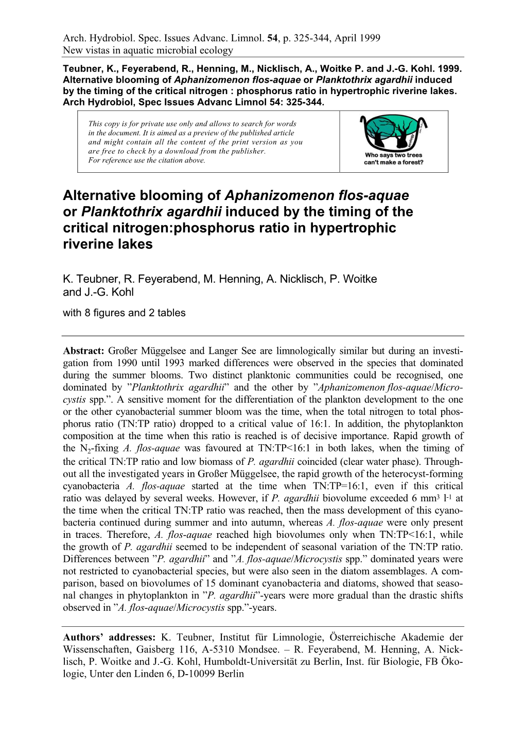 The Influence of the Nitrogen:Phosphorus Ratio On