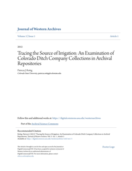 Tracing the Source of Irrigation: an Examination of Colorado Ditch Company Collections in Archival Repositories Patricia J