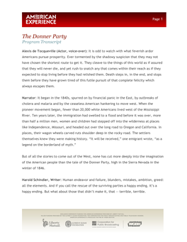 The Donner Party Program Transcript