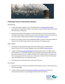 Firstenergy's History of Bad Business Decisions
