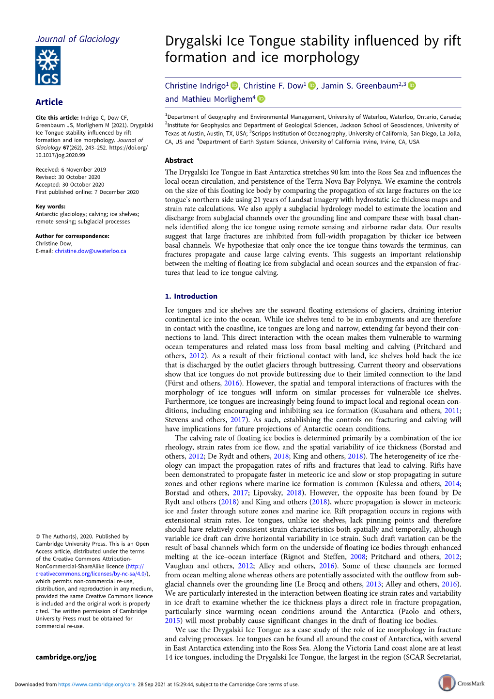 Drygalski Ice Tongue Stability Influenced by Rift Formation and Ice Morphology