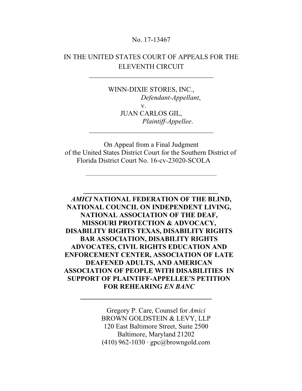 Winn-Dixie Amicus Brief ISO Rehearing En Banc