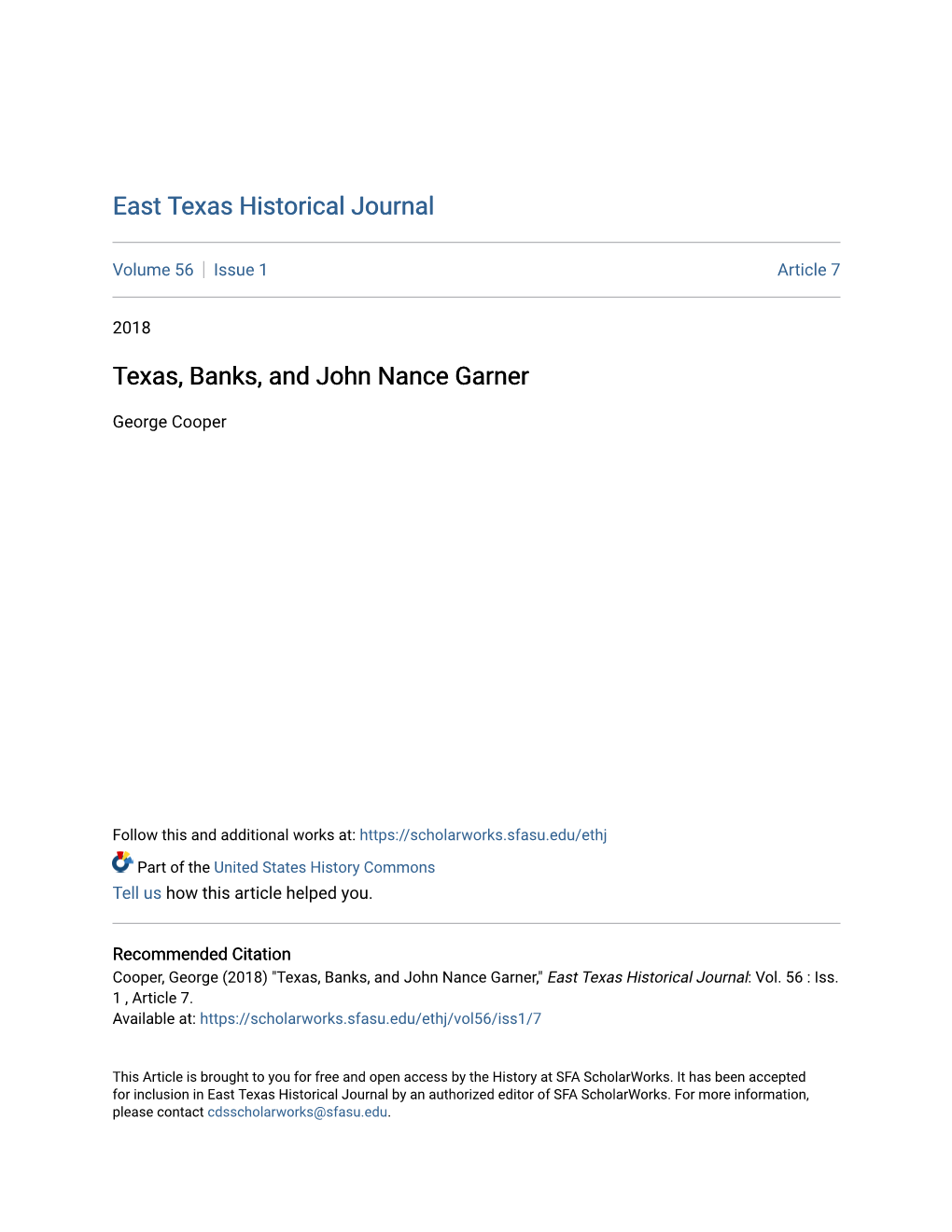 Texas, Banks, and John Nance Garner