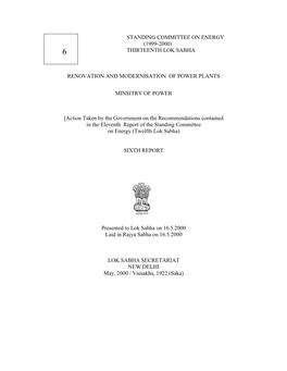 Standing Committee on Energy (1999-2000) 6 Thirteenth Lok Sabha