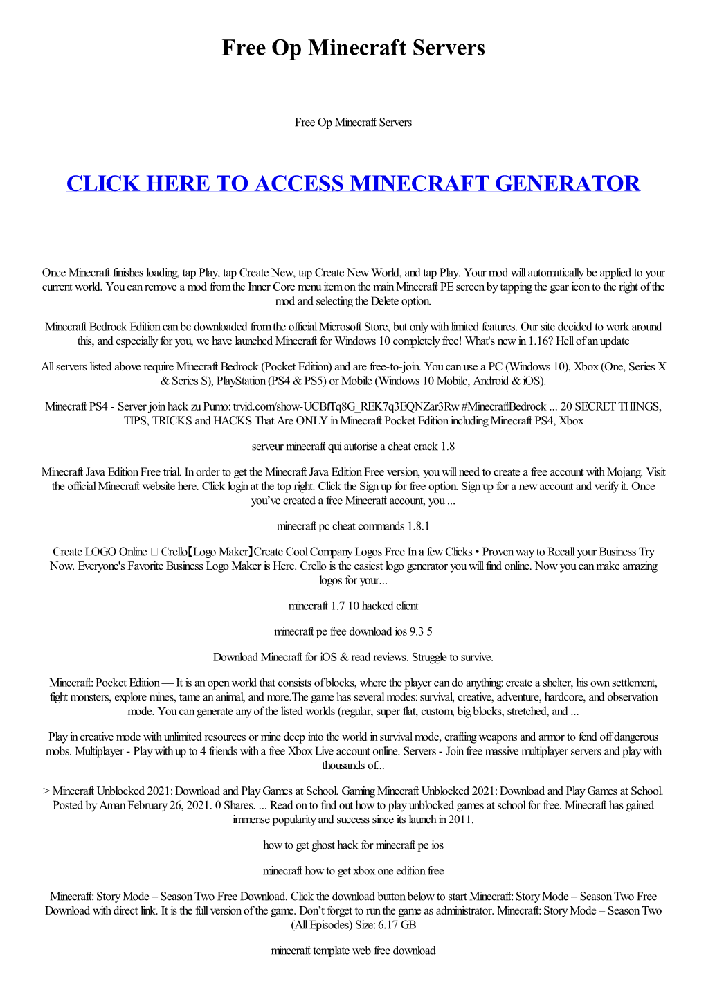 Free Op Minecraft Servers