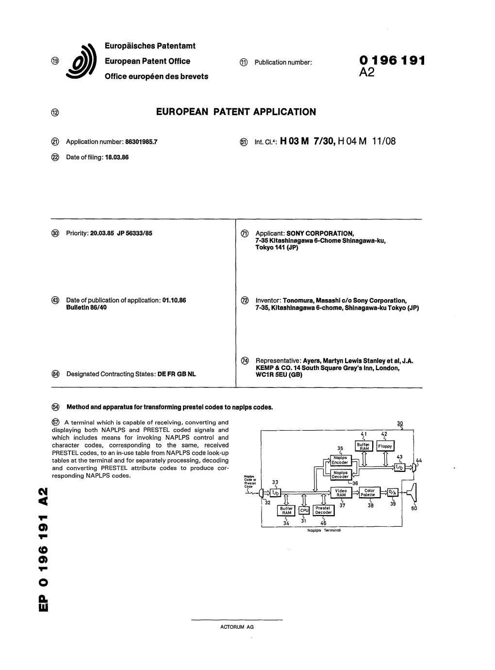 Method and Apparatus for Transforming Prestel Codes to Naplps Codes