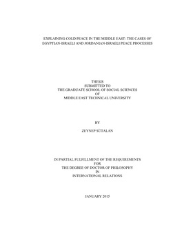 The Cases of Egyptian-Israeli and Jordanian-Israeli Peace Processes