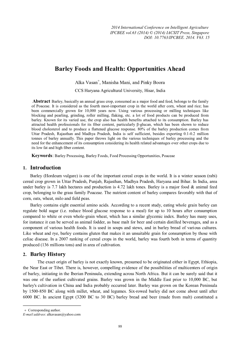 Barley Foods and Health: Opportunities Ahead