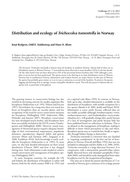 Distribution and Ecology of Trichocolea Tomentella in Norway