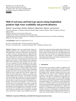 Shift of Seed Mass and Fruit Type Spectra Along Longitudinal Gradient: High Water Availability and Growth Allometry