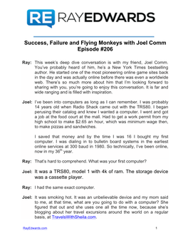 Success, Failure and Flying Monkeys with Joel Comm Episode #206