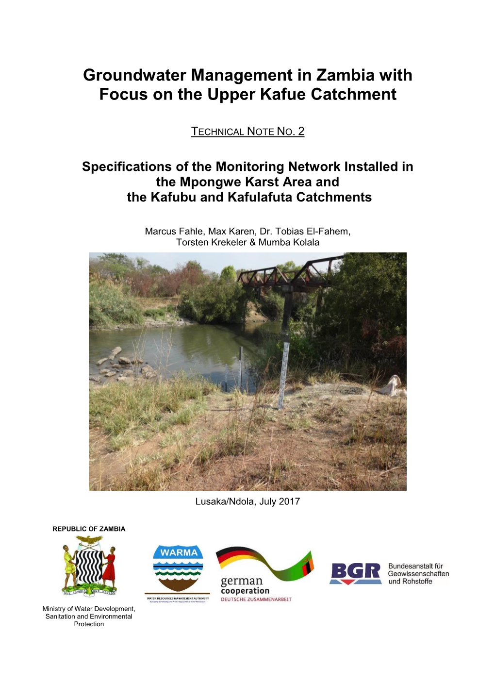 Specifications of the Monitoring Network Installed in the Mpongwe Karst ...