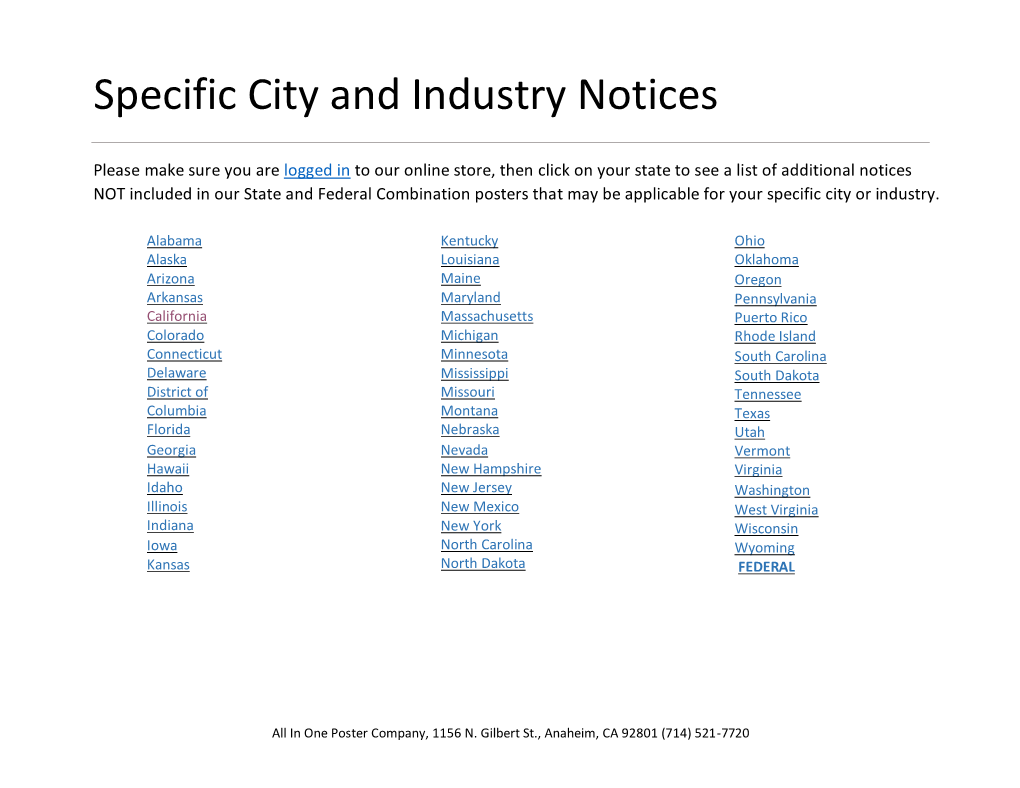 Specific City and Industry Notices
