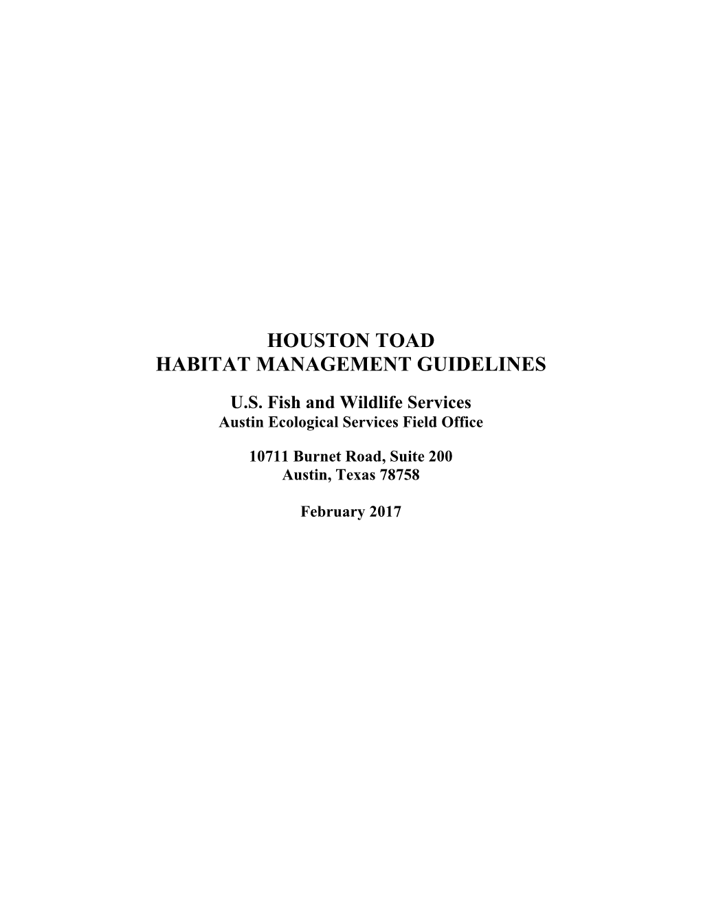 Houston Toad Habitat Management Guidelines