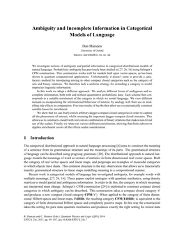Ambiguity and Incomplete Information in Categorical Models of Language