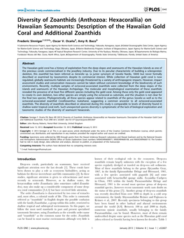 Description of the Hawaiian Gold Coral and Additional Zoanthids