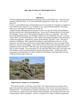 THE GREAT MOJAVE METEORITE HUNT by Bill Siesser I Had Been