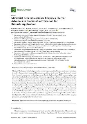 Microbial Beta Glucosidase Enzymes: Recent Advances in Biomass Conversation for Biofuels Application