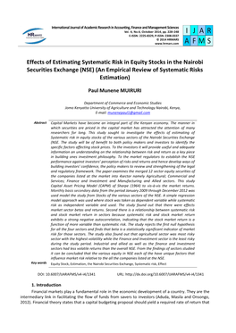 Effects of Estimating Systematic Risk in Equity Stocks in the Nairobi Securities Exchange (NSE) (An Empirical Review of Systematic Risks Estimation)