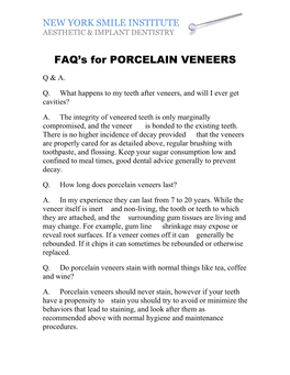 FAQ's for PORCELAIN VENEERS
