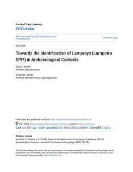 Towards the Identification of Lampreys (Lampetra SPP.) in Archaeological Contexts