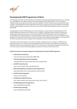 Developing ELIXIR Programmes of Work