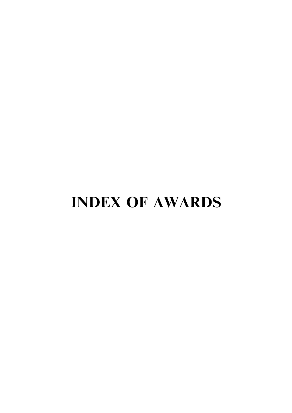 Index of Awards the - Aac