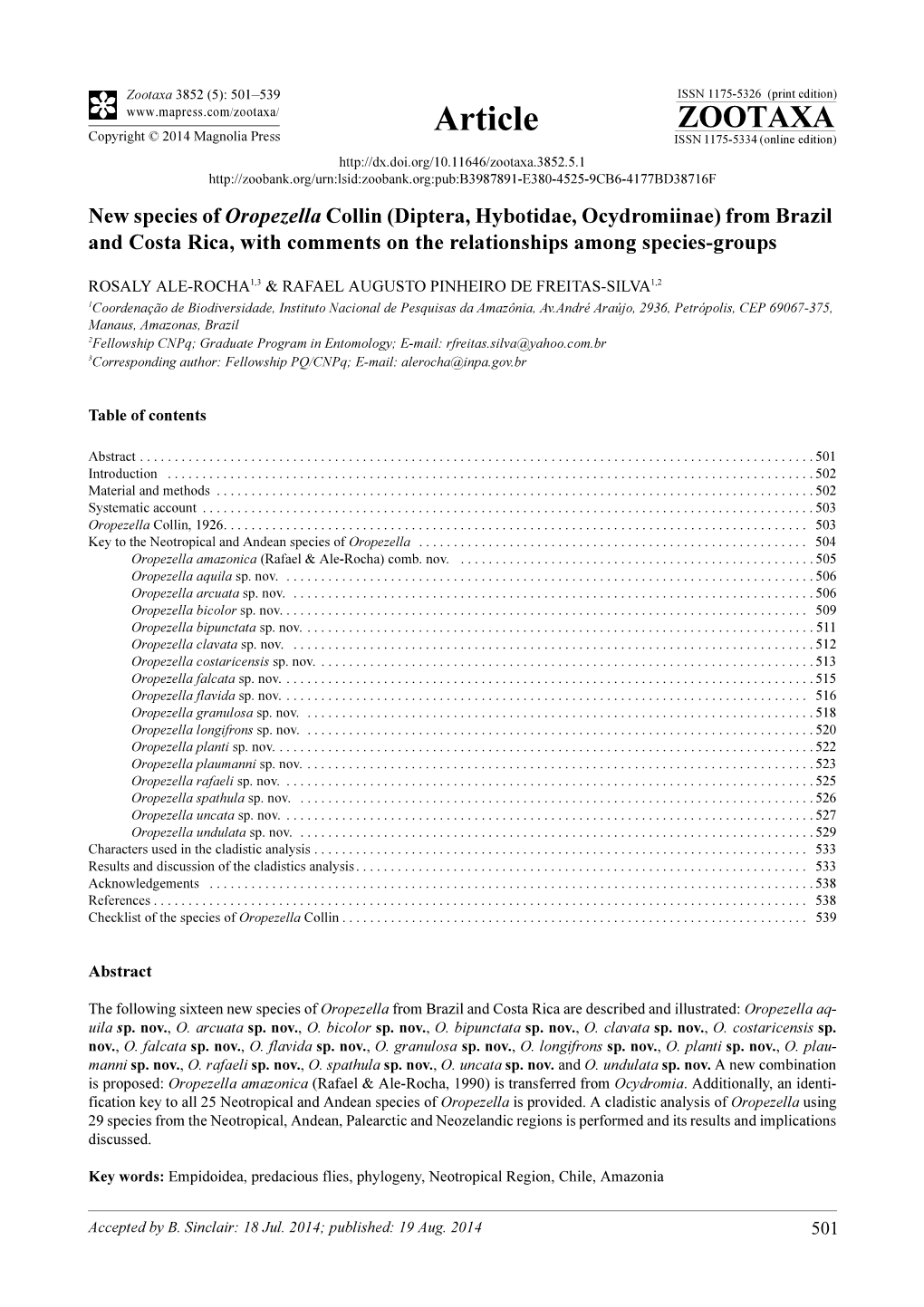 Diptera, Hybotidae, Ocydromiinae) from Brazil and Costa Rica, with Comments on the Relationships Among Species-Groups