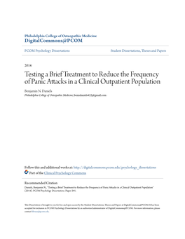 Testing a Brief Treatment to Reduce the Frequency of Panic Attacks in a Clinical Outpatient Population Benjamin N
