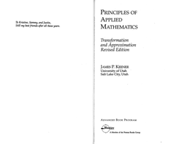 PRINCIPLES of APPLIED MATHEMATICS Transformation and Approximation Revised Edition