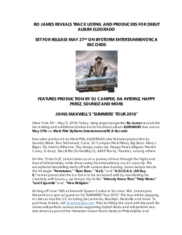 Ro James Reveals Track Listing and Producers for Debut Album Eldorado