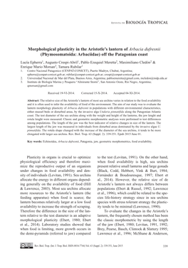 Morphological Plasticity in the Aristotle's Lantern of Arbacia Dufresnii