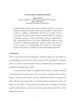 1 Geometric Phases in Quantum Mechanics Y.BEN-ARYEH Physics