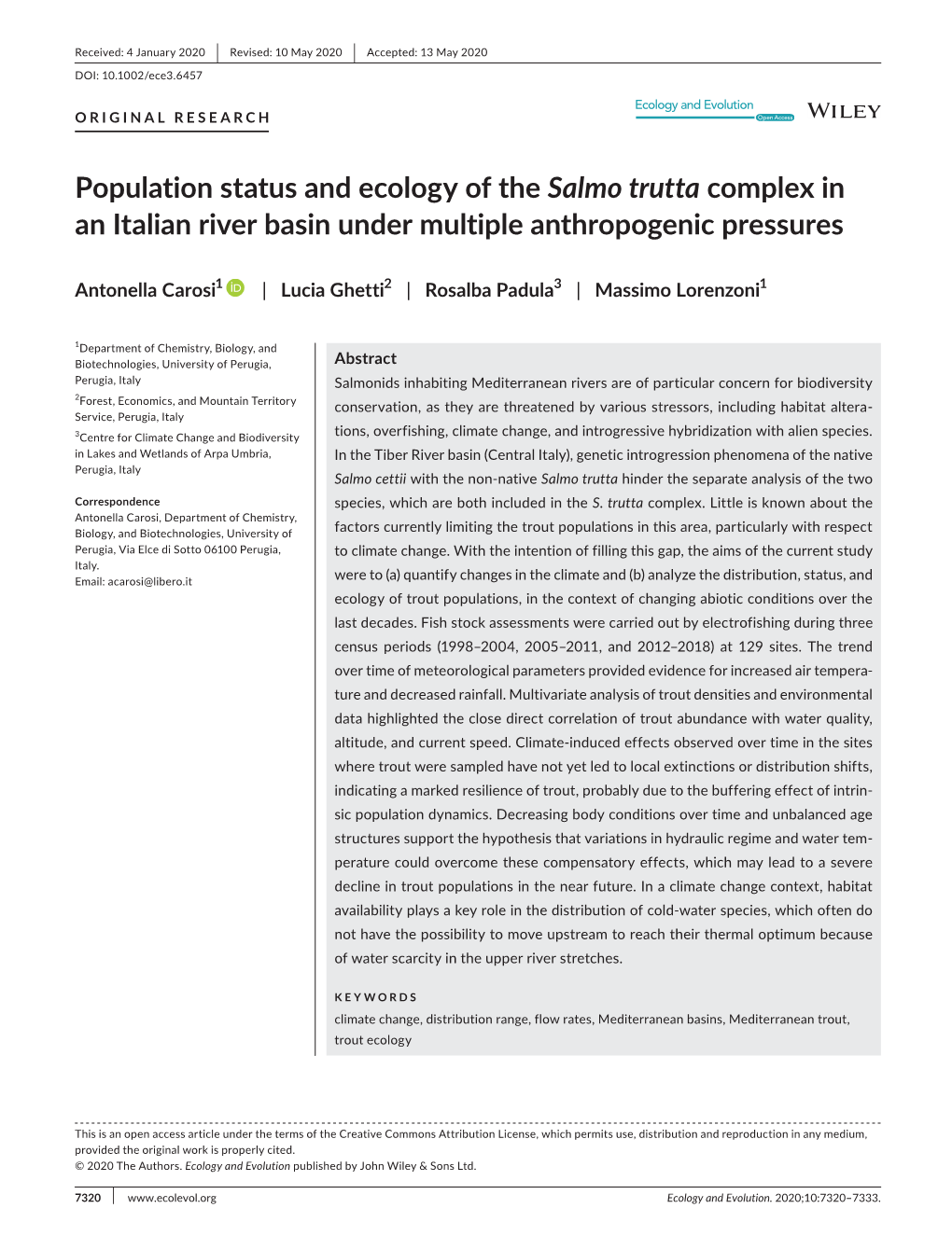 Population Status and Ecology of the Salmo Trutta Complex in an Italian River Basin Under Multiple Anthropogenic Pressures