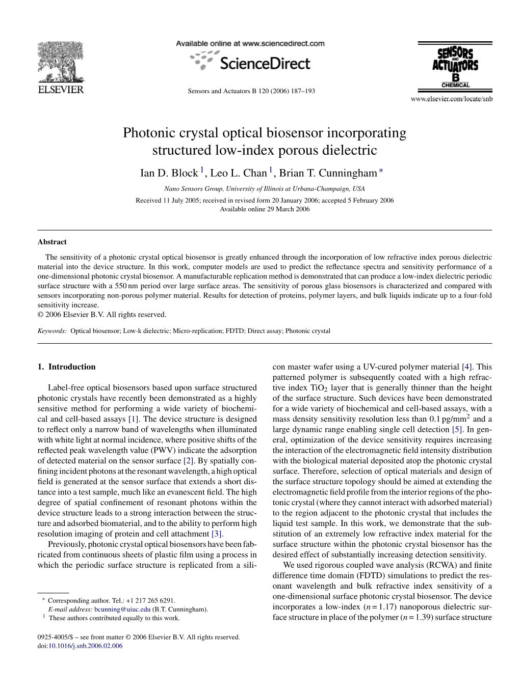 Photonic Crystal Optical Biosensor Incorporating Structured Low-Index Porous Dielectric Ian D