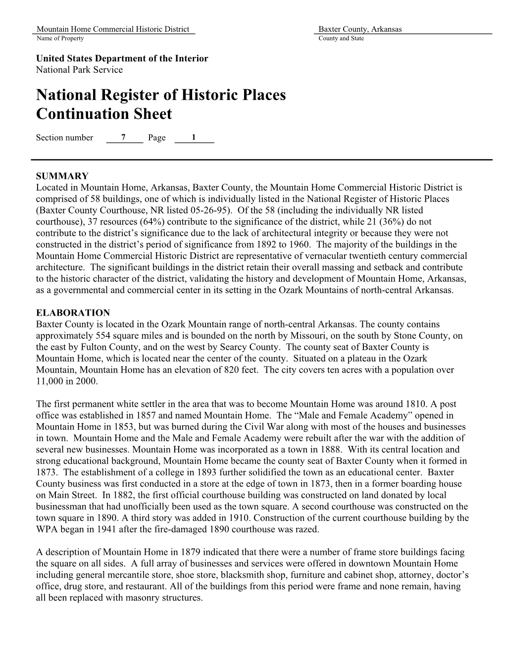 National Register of Historic Places Continuation Sheet