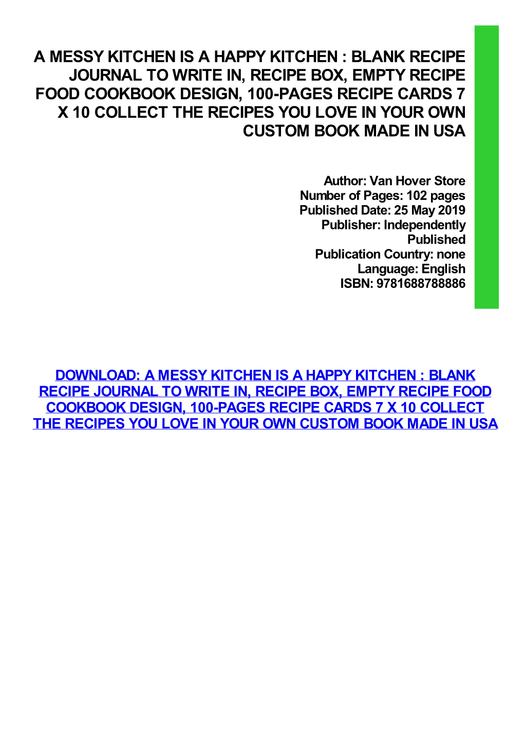 Read Book a Messy Kitchen Is a Happy Kitchen : Blank