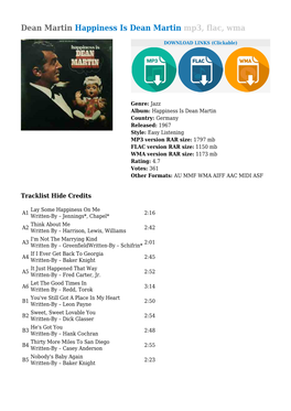 Happiness Is Dean Martin Mp3, Flac, Wma