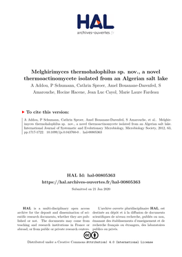 Melghirimyces Thermohalophilus Sp. Nov., a Novel Thermoactinomycete