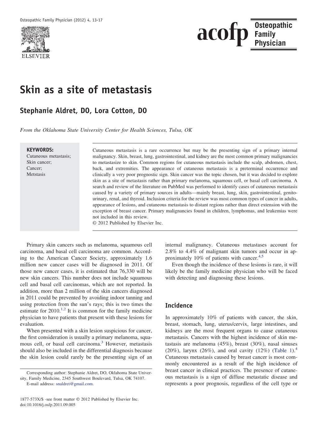 Skin As a Site of Metastasis