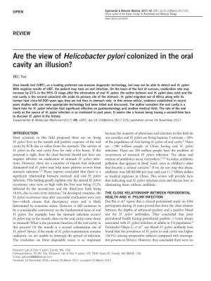Are the View of Helicobacter Pylori Colonized in the Oral Cavity an Illusion?