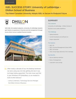 IGEL SUCCESS STORY: University of Lethbridge – Dhillon School of Business Top-Rated Canadian University Adopts IGEL to Secure Its Endpoint Future