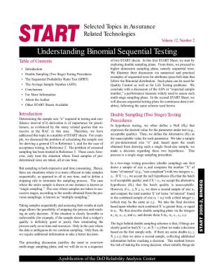 Understanding Binomial Sequential Testing Table of Contents of Two START Sheets