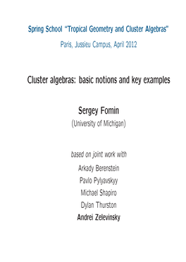 Cluster Algebras: Basic Notions and Key Examples Sergey Fomin