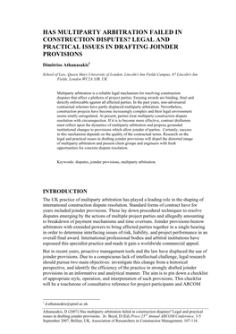 Has Multiparty Arbitration Failed in Construction Disputes? Legal and Practical Issues in Drafting Joinder Provisions