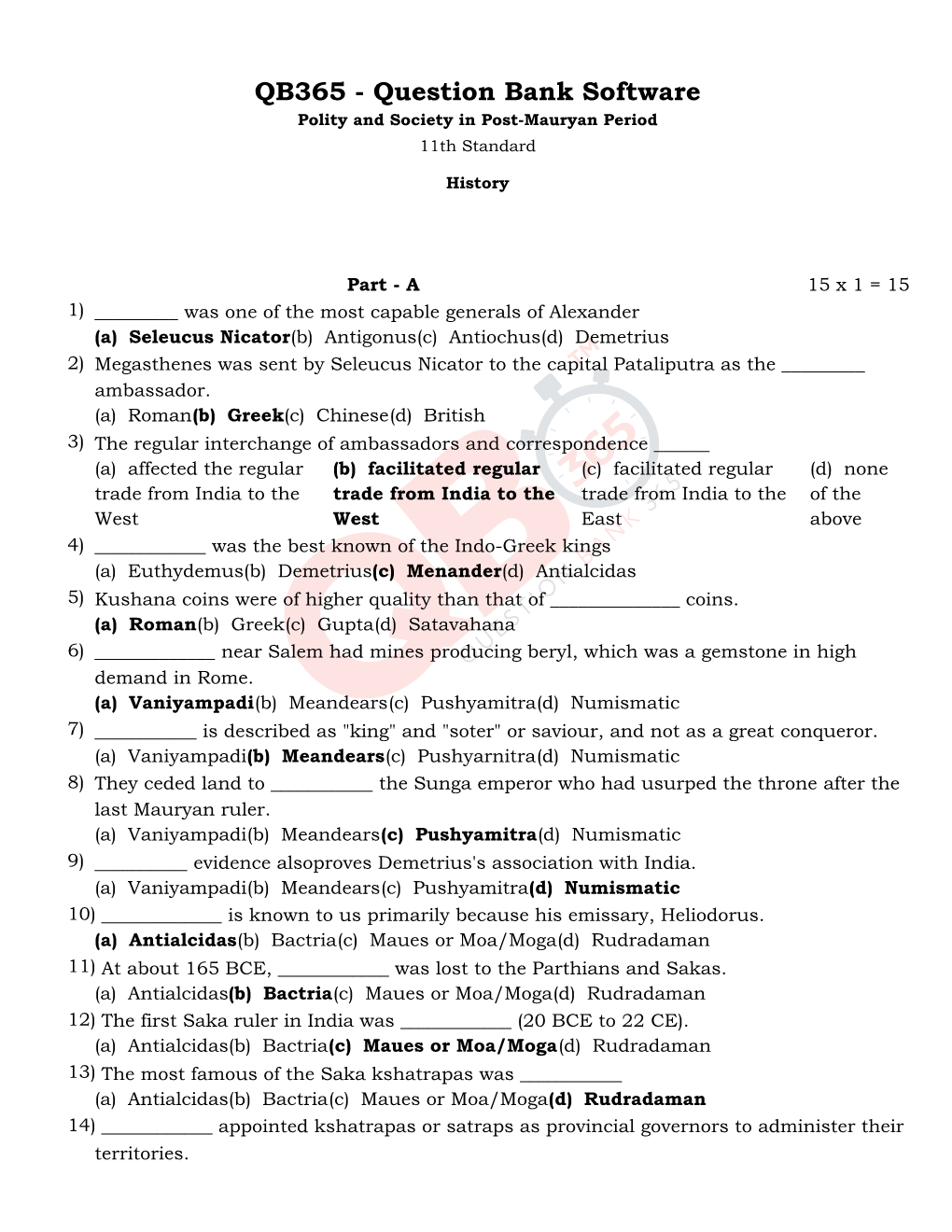 Question Bank Software Polity and Society in Post-Mauryan Period 11Th Standard