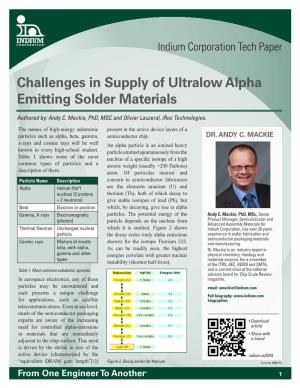 Challenges in Supply of Ultralow Alpha Emitting Solder Materials