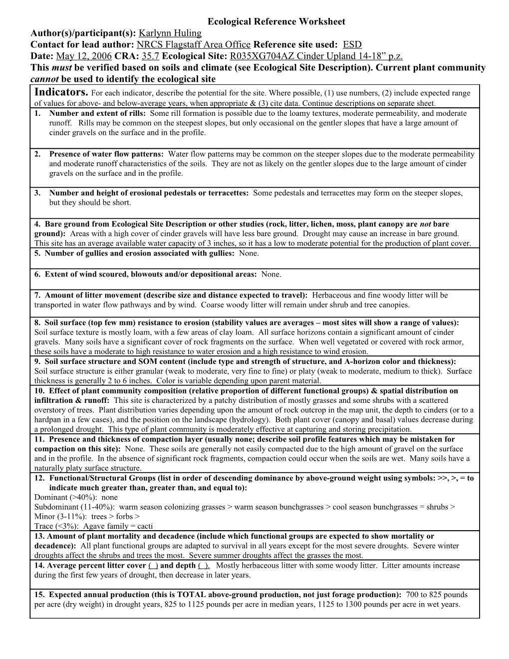 Ecological Reference Worksheet